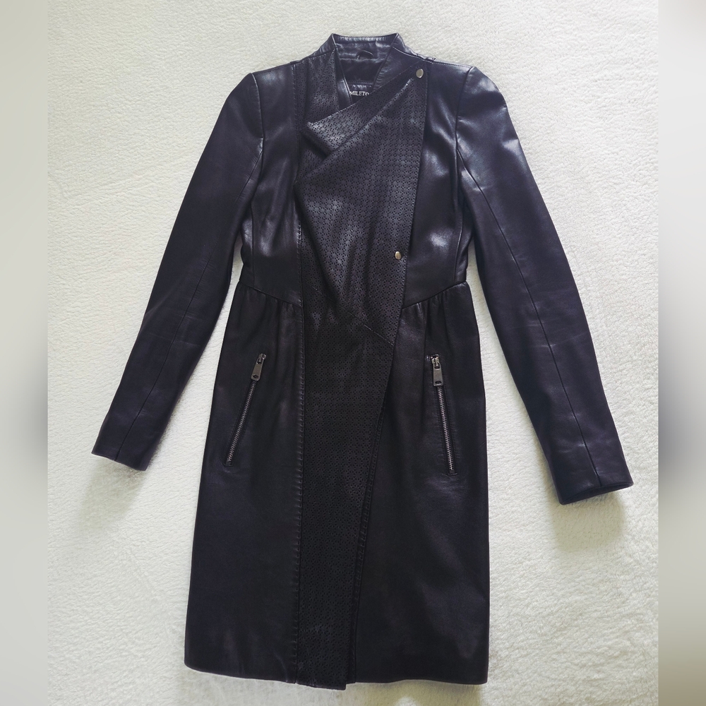 Miletos ✨️ Black Leather Women's Trench Coat Size XS